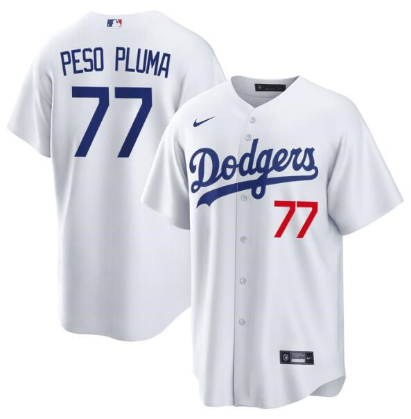 Women's Los Angeles Dodgers #77 Peso Pluma White Stitched Baseball Jersey(Run Small)